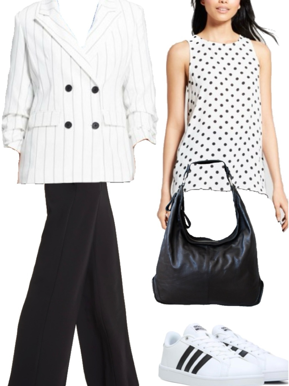 Double-Breasted Pinstripe Blazer Jacket - White